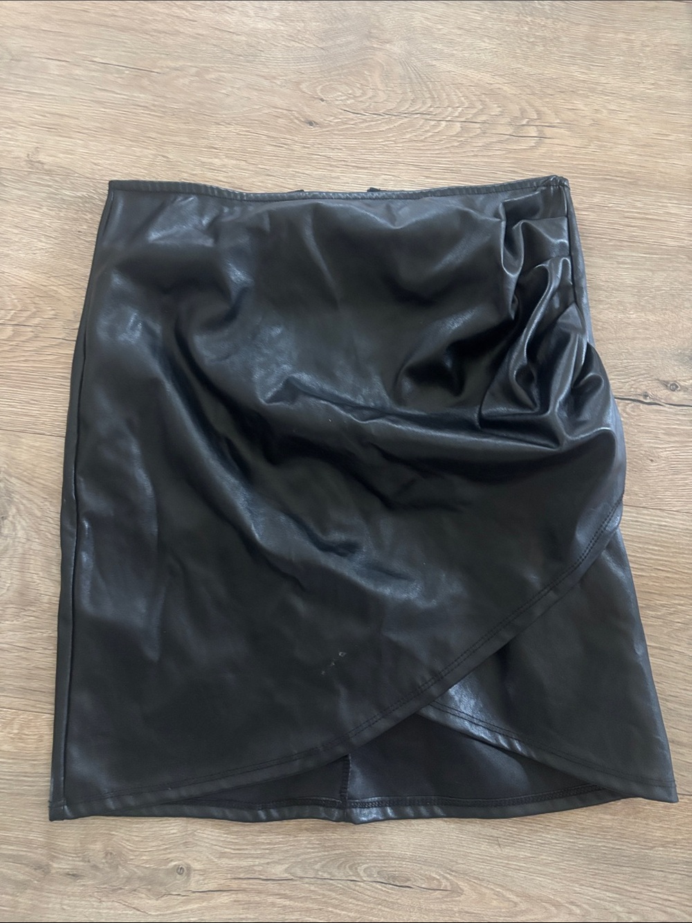 Windsor Black Faux Leather Wrap Mini Skirt